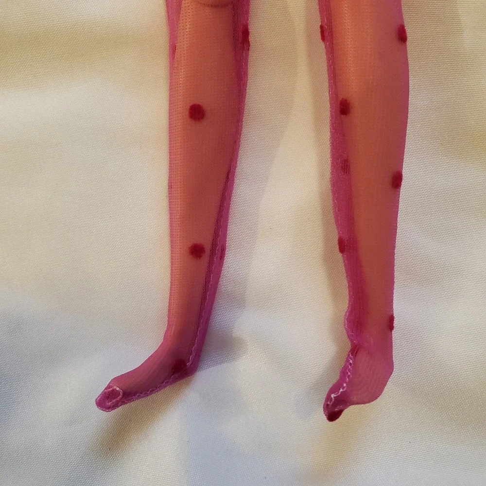 Pink Mesh Polka Dot Doll Tights Sheer Red Flocked Stockings for 11.5 Inch Dolls